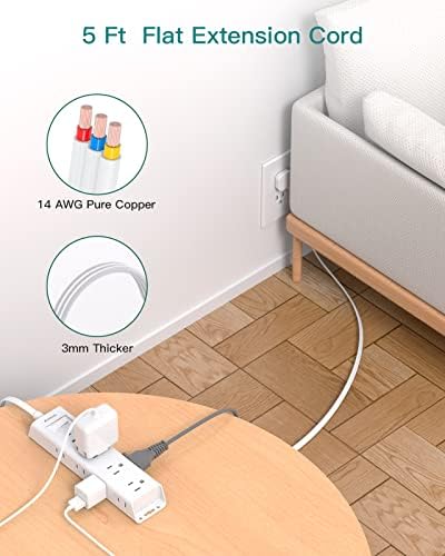 Ultra-Thin Flat Plug Power Strip with 12 AC Outlets – Addtam 5-Ft Surge Protector for Desk and Wall Mount – Multi-Device Charging Station for Home and Office – 1050 Joules Protection, Space-Saving Design for Tidy Workspaces and Enhanced Connectivity