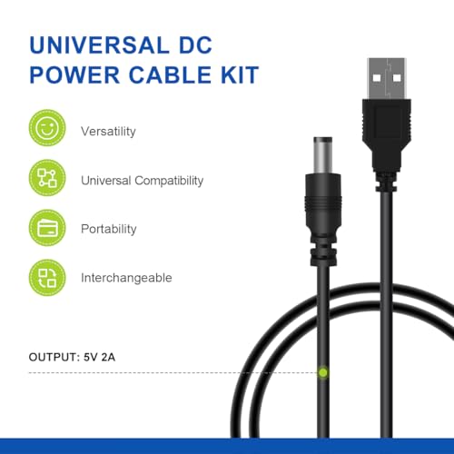 LANMU USB to DC Power Cable, DC 5V Power Cord 5.5 2.1mm Jack Charging Cable with 14 Interchangeable Plugs Addapters for 5V Devices – Enhanced Compatibility and Speed