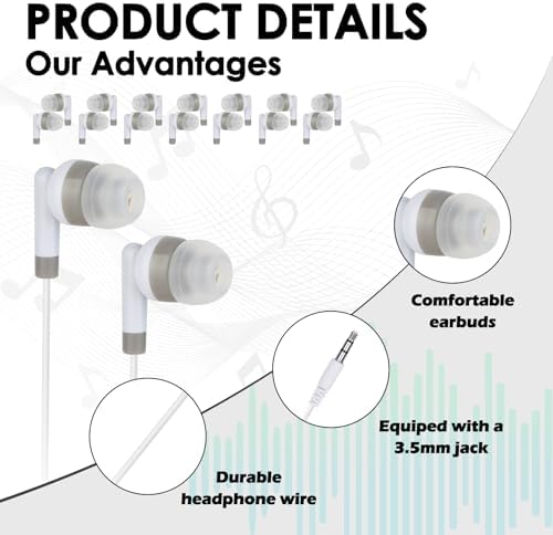 Vibrant 60-Pack Kids Earbuds – Durable Wired Earphones for Classroom Learning – Lightweight 3.5 mm Student Headphones Compatible with PCs, Chromebooks & Laptops – Colorful Design to Engage Young Minds – Ideal for Daily Educational Use
