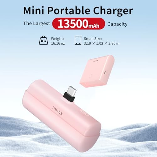 i WALK 13500 m Ah USB-C Portable Charger – Ultra-Fast Charging Power Bank for i Phone 16/15/16 Plus/16 Pro Max, i Pad & More – Lightweight Battery Pack in Stylish Pink for On-the-Go Convenience and Enhanced Device Compatibility