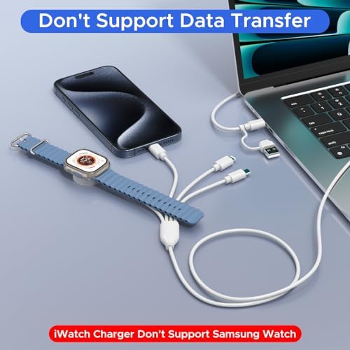 Universal 4-in-2 Multi Charging Cable for Apple Watch and USB-C Devices – Fast Charging, 4 ft Length, Dual Lightning & USB-C Connectors for i Phone 16, 15, 14, 13, and Galaxy S23/S22 – Perfect Travel Companion for Effortless Power Delivery and Enhanced Compatibility
