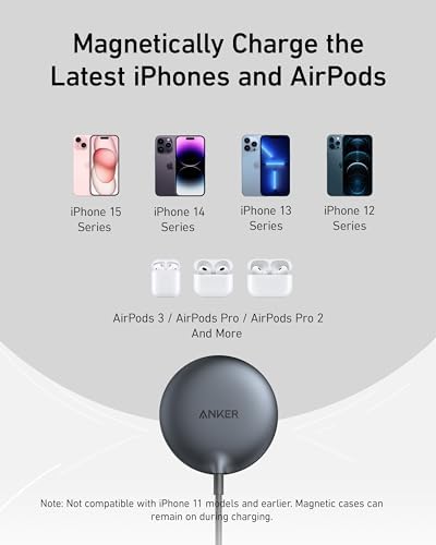 Anker Mag Safe Charging Pad for i Phone 16 Series – Qi2 Certified 15 W Fast Wireless Charger with Magnetic Alignment, Compatible with i Phone 16/16 Plus/16 Pro/16 Pro Max/15/14/13/12 – Sleek, Portable Design for Effortless Power-Up and Enhanced Stability