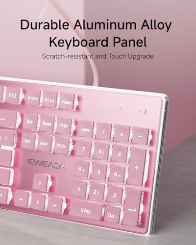 Transform Your Typing Experience with the EWEADN GX710 S White Backlit Wired USB Keyboard – Ergonomic, Quiet, and Crafted for Performance! Ideal for Gamers and Professionals, Featuring Elegant Metal Panel and Pudding Keycaps for Sleek Style. Enjoy Effortless Plug-and-Play Setup and Perfect Compatibility with Windows PCs and Laptops. Illuminate Your Workspace with Brilliant White LED Backlighting for Enhanced Visibility in Low Light. Durable Design Ensures Longevity, While Whisper-Quiet Keystrokes Create a Focused Environment. Upgrade Your Productivity and Comfort Today with this Full-Size, Modern Keyboard – The Ultimate Choice for Efficient Typing, Gaming, and Everyday Use!