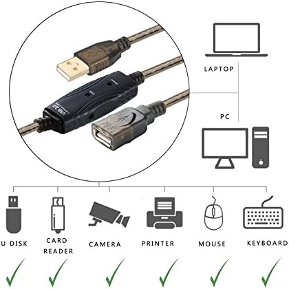 PASOW 50-Foot USB 2.0 A Male to A Female Active Extension Cable with Signal Booster and LED Indicator – Optimal High-Speed Data Transfer for Printers, Keyboards, Game Consoles, and More – Perfect for Home & Office Connectivity Solutions