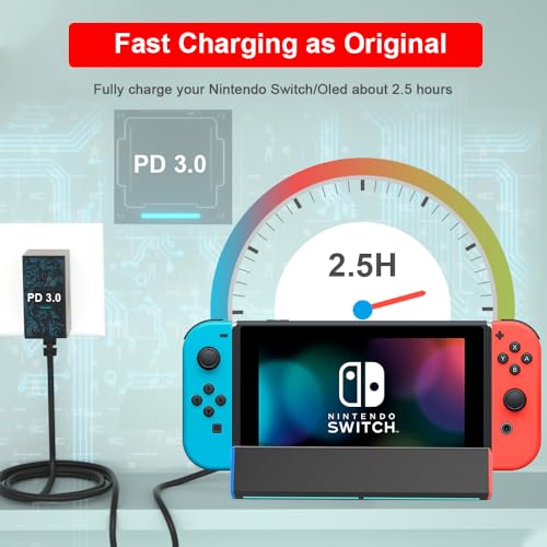 10 FT USB-C Power Adapter for Nintendo Switch & Lite – High-Speed 15 V 2.6 A Charger for Ultimate Gaming Freedom – Enhanced Dock Compatibility for Continuous Play and Versatile Setup