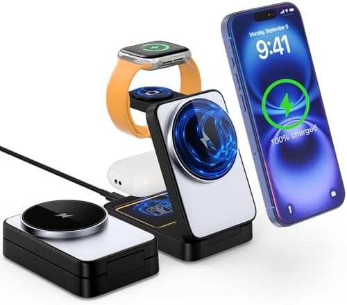 Portable 3-in-1 Wireless Charging Station for Apple Devices – Ultimate Magnetic Charger for i Phone 16/15/14/13/12/11 Pro Max, Air Pods, and Apple Watch – Fast, Foldable Design with Enhanced Compatibility and Safety Features for Home and Office Use