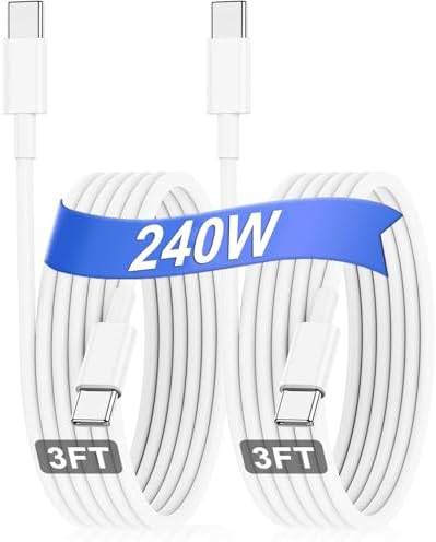 240W USB C Charging Cable for MacBook Pro/Air & for iPhone 16/15 Pro Max, MFi Certified 48V/5A Super Fast Charger Cord 6ft, PD 3.0 Compatible with iPad Pro 12.9/11, Samsung S25/S24(2-Pack) – Enhanced Compatibility and Speed