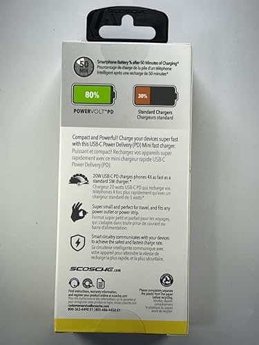 Scosche HPDC20-SP 20 W USB-C Fast Charger Mini Cube Wall Adapter – Ultra-Portable Power Delivery 3.0 for Swift Device Charging, 4 X Faster Charge Speed, Sleek Black Design for Enhanced Compatibility and Efficiency