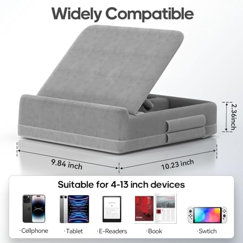 KDD Multifunctional Tablet Pillow Stand – Adjustable Foldable i Pad Holder for Bed, Lap, and Desk with Soft Pad Dock and Stylus Storage – Compatible with i Pad Pro (12.9, 10.5, 11), Air, Mini, Phones, and Books – Ultimate Comfort and Versatility for Hands-Free Use