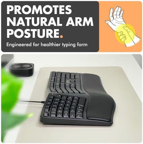 Unlock Ultimate Comfort with the X9 Wired Ergonomic Keyboard – Cushioned Wrist Rest & Split Design for Effortless Typing – Perfect USB Keyboard for PC, Laptop & Chrome – 110 Precision Keys & 5 ft Cable for Enhanced Productivity
