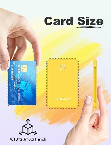 Ultra Slim 6000 m Ah Power Bank with Built-In USB C Cords – Card-Sized Portable Charger for Effortless On-the-Go Charging, Triple Output for i Phone, Samsung, Google Devices – Stylish and Compact Battery Pack for Enhanced Efficiency and Versatility