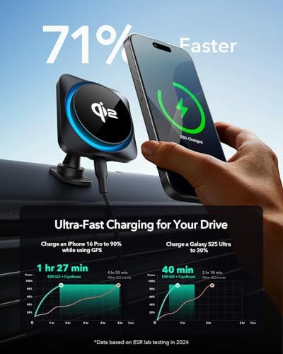 Magnetic ESR Car Charger for Mag Safe – 15 W Fast Wireless Charging Mount for i Phone 12-16 & Galaxy S25 | Versatile Air Vent & Dashboard Phone Holder for Effortless Navigation & Hands-Free Use | Premium Design for Enhanced Compatibility & Performance
