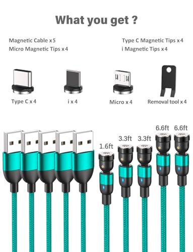 Revolutionize Your Charging Experience with TUNKIA’s 4-Pack Magnetic Charging Cable Set – Versatile 360° & 180° Rotating USB-C Cords with LED Indicator, Durable Nylon Braided Design for Enhanced Device Compatibility and Rapid Power Delivery – Perfect for Home, Office, and Travel Use