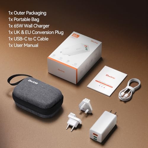 Bwine 65 W Ga N USB-C Charger: Ultra-Compact, Multi-Port Fast Charging Adapter for i Phone 16, Galaxy S24, Note 20/10+, Drones – Smart Travel Power Solution for Quick Device Charging Anywhere