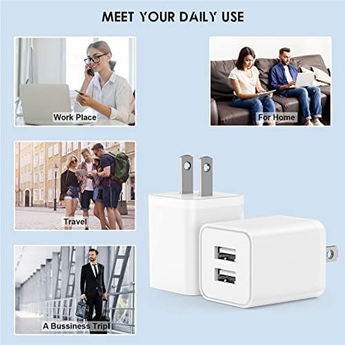High-Speed Dual Port USB Wall Charger Block – Cabepow 5 V 2.4 A Power Adapter for i Phone 6-16 and Android Devices – ETL Certified Compact Charging Cube for Home, Office, and Travel Use – Ultimate Safety and Compatibility for Rapid Charging Solutions