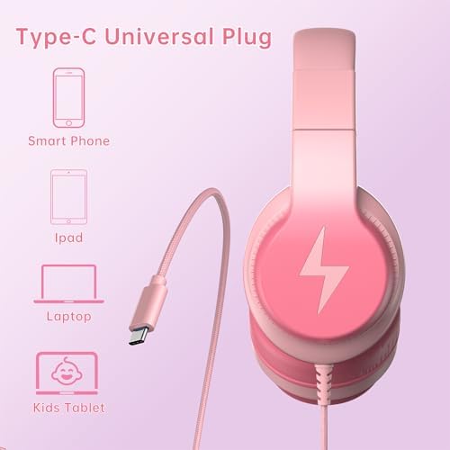 Unleash Your Child’s Potential with Premium USB-C Over-Ear Headphones – Crisp HD Audio, Safe Volume Control for Young Ears, Perfect for Learning and Adventure, Compatible with i Pads, PCs, Tablets – Stylish Foldable Design in Eye-Catching Blue for Ultimate Comfort and Engagement