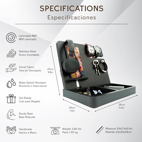 Namore Premium Wood Desk and Nightstand Organizer – Multifunctional Charging Station for Phones & Essentials – A Stylish Solution for Enhanced Workspace Efficiency – Perfect Gift for Men, Dads, & Professionals – Elegant Design with Universal Device Compatibility