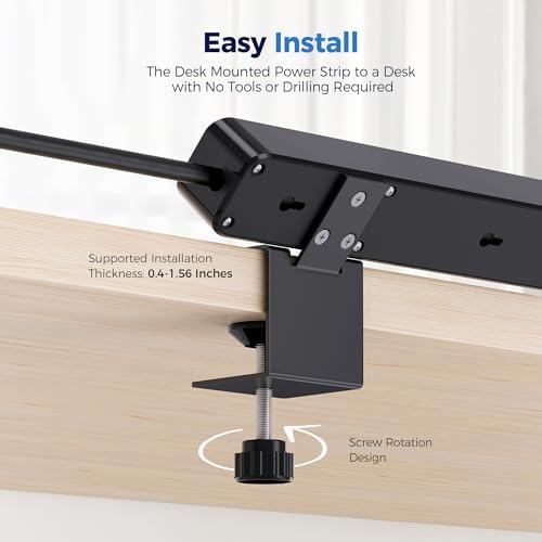 Maximize Workspace Efficiency with Cable Matters Ga N Desk Clamp Power Strip – 65 W USB-C, 3 USB-A Ports & 2 AC Outlets – Secure, ETL Listed Power Solution for Laptops, Tablets & Smartphones – 6 ft Cord for Versatile Setup – Sleek Black Design for Modern Aesthetics