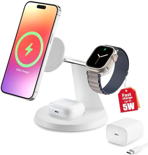 Revolutionize Your Charging Routine with Our 3-in-1 Wireless Charging Station for Apple Devices – Fast Mag Safe Charger for i Phone Models 12-16, Apple Watch, and Air Pods – Compact Design with Enhanced Stability, Overcharge Protection, and Effortless Organization