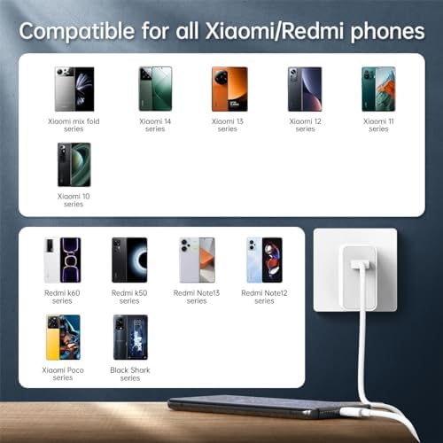 67 W Turbo Wall Charger for Xiaomi Mi & Redmi Devices – Ultra-Fast Charging with 5 ft Cable, Compact Design, and Enhanced Safety Features for Optimal Device Longevity and Performance