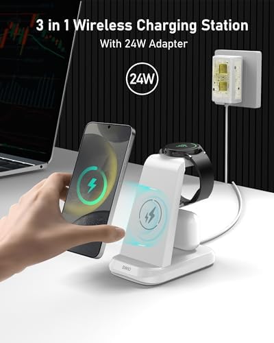 SWIO 3 in 1 Wireless Charging Station for Samsung Devices – Fast Charging Dock for Galaxy Watch 7/Ultra/6/5/4/3, S25 S24 S23 S22 S21 S20, Note 20/10, Z Fold 4/3, and Buds Pro – Space-Saving Design with Enhanced Compatibility and Rapid Power Delivery