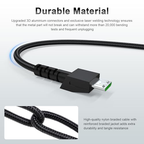 High-Speed Mouse Charging Cable for Razer Naga Pro, Viper Ultimate, Death Adder V2 Pro, and Basilisk Ultimate – 5.9 ft Micro USB Nylon Braided Cable for Enhanced Durability and Flexibility in Gaming Setup