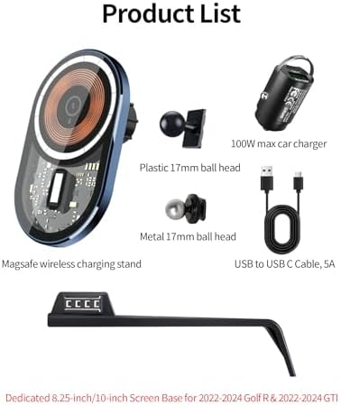 Enhance Your Driving Experience with the Advanced Wireless Charging Car Phone Holder for 2022-2024 Volkswagen Golf GTI & Golf R – 360° Adjustable Mount with Mag Safe Compatibility for Optimal Smartphone Integration, Perfectly Designed for 8/10 Inch Displays