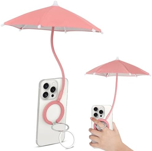Magnetic Umbrella Phone Stand for Sun Protection,Adjustable Sun Shade Shield for iPhone 16/15/14/13/12 Pro Max,Samsung & Google,Detachable Ring Stand,Heat-Resistant Design,Car Mount Compatible, Black – Enhanced Compatibility and Speed