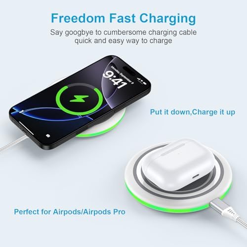 15 W Fast Wireless Charging Pad with QC 3.0 Adapter – Ultimate Charging Solution for Galaxy S25 Ultra, i Phone 16 Pro Max, Pixel 9, and More – Seamless Through-Case Functionality, Enhanced Safety Features, and Non-Slip Design for All Wireless-Enabled Devices – Includes 3.3 ft USB-C Cable for Effortless Connectivity – Perfect for Home and Office Use