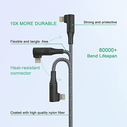 Elevate Your Charging Experience with the 20 ft Apple MFi Certified Right Angle i Phone Charger Cable – Durable Nylon Braided Design for Enhanced Flexibility, Fast Charging Compatible with i Phone 13, 12, 11, and X – Perfect for Gaming and Streaming without the Hassle of Tangled Cords
