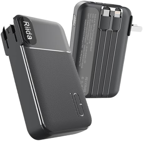 Ultimate 10,000 m Ah Portable Charger with Built-in Cables – 22.5 W Fast Charging Power Bank for i Phone 16/15/14/13, Samsung Galaxy S24/S23/S22, Google Pixel, and LG Devices – Travel-Friendly Battery Pack with AC Wall Plug for Effortless Recharging, Sleek Black Design for On-the-Go Convenience