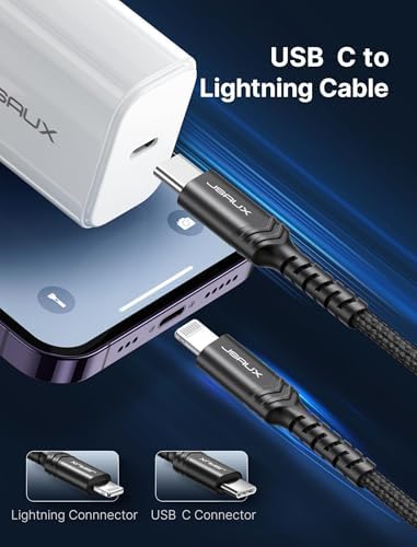 JSAUX 6 FT USB C to Lightning Cable – Apple MFi Certified Fast Charging Cord for i Phone 14/13/12 Series – Durable Braided Nylon, Tangle-Free Design, Vibrant Red – Optimal Compatibility & Speed for Seamless Connectivity