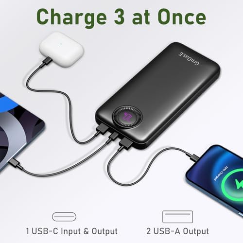 Compact 10,000 m Ah Power Bank – Fast Charging Portable Charger with Dual USB-C Compatibility for i Phone 16, Samsung, and Android Devices – Sleek Black Design for Ultimate Travel Convenience and Enhanced Device Performance
