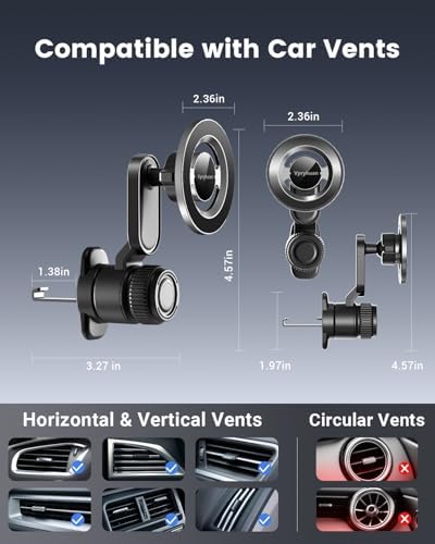 Universal Magnetic Car Phone Holder for Air Vent – 360° Rotating Mount for i Phone 16/15/14 (4.3-7.6″) | Hands-Free Navigation Solution | Non-Blocking Air Flow Design | Secure Magnetic Grip for Maximum Driving Safety | Premium Car Accessory for Effortless Use