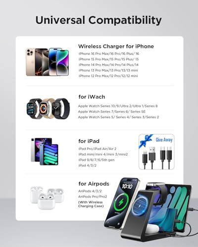 5-in-1 Wireless Charging Station for Apple Devices – Sleek Mag-Safe Dock for i Phone 16, 15, 14, 13, 12 Pro Max, Apple Watch, and Air Pods – Fast 15 W Charging, Magnetic Alignment, Compact White Design – Ultimate Multi-Device Charger with Overcharge Protection and Temperature Control