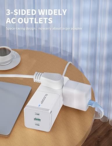 ELEGRP Surge Protector Power Strip with 3 AC Outlets & 3 USB Ports – 65 W Fast Charging USB-C Extension Cord, 5 FT Versatile Charging Station for Home and Office, Compact Design for Safe Device Protection