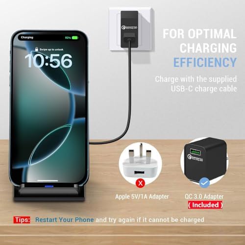 20 W Ultra-Fast Wireless Charging Stand for i Phone 16/15/14/13/12/11, Galaxy S25/S24/S23/Note, Pixel & LG Devices – Streamlined Design for Effortless Power-Up, No Plug Required, Superior Compatibility and Speed