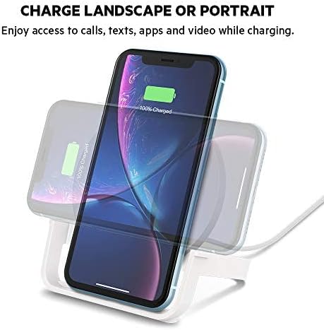 Belkin 10 W Qi-Certified Fast Wireless Charging Stand for i Phone & Samsung – Streamline Your Charging Experience with Effortless Power-Up, Perfect for Video Calls, Music, and More – Includes AC Adapter for Immediate Use – Elegant White Design Enhances Any Space