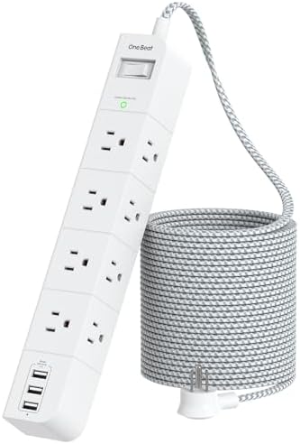 15 ft Heavy-Duty Extension Cord with Surge Protection | 8 AC Outlets & 3 Fast USB Ports | Flat Plug Wall Mount Power Strip for Home & Office | ETL Certified Charging Station for Safe, Efficient Device Management