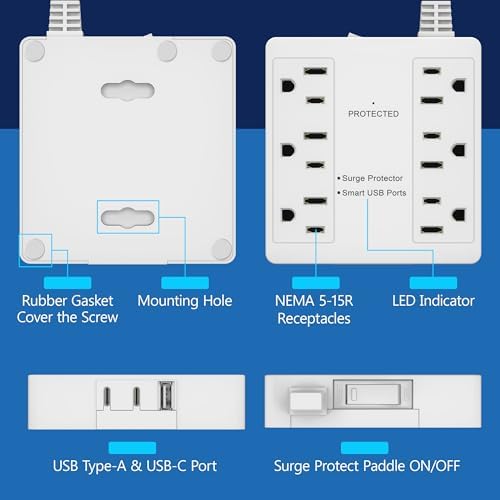 LIDER Ultra-Thin Flat-Face Outlet Extender with 3 Receptacles – Space-Saving Power Strip with 3 ft Cord, ETL-Listed for Safety, Sleek White Design for Modern Interiors – Perfect Solution for Enhanced Device Charging and Versatile Placement