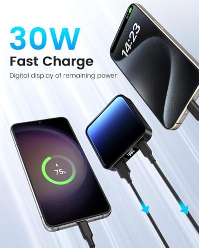 Ultra-Compact 10000 m Ah Fast Charge Mini Power Bank with Smart LED Display – Portable USB C Charger for i Phone, i Pad, Samsung & Android Devices – Optimal Power Solution for On-the-Go Charging