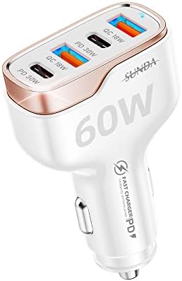 Experience Rapid Roadside Charging with SUNDA 120 W USB C Fast Car Charger – 4-Port Adapter Featuring Dual Type C PD60 W/PPS60 W for i Phone 16/15 Pro/Max/14 & Samsung Galaxy S24, Plus Dual USB-A 30 W QC3.0 for All Android Devices – Compact, Durable, and Universally Compatible for Effortless Multi-Device Charging on the Go