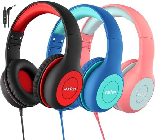 Kid-Friendly Foldable Wired Headphones with Microphone – Volume Limiting Safety (85/94 d B) for Hearing Protection, Share Port for Collaborative Audio, Ideal for Tablets, PCs, and School Use – Enhanced Type C Compatibility for Optimal Sound Quality and Comfort