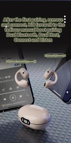 Innovative Bone Conduction Wireless Motion Clip Bluetooth Earphones – Lightweight Earclip Design with Superior Noise Cancellation and Digital Battery Indicator – Ideal for Active Lifestyles and Effortless Device Integration (White)