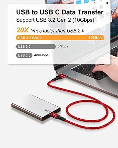 High-Speed USB A to USB C Cable (3.3 FT & 10 FT) – 10 Gbps Data Transfer, 60 W Fast Charging for Samsung Galaxy S23/S22/S21/S20/S10 Ultra & All Type C Devices – Durable Nylon Braided Design for Ultimate Flexibility and Performance
