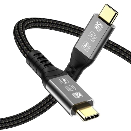 USB-C 4FT 40Gbps Braided Cable – 90 Degree, 8K Display, 100W Charging, Compatible with Thunderbolt 4/3 USB4/3, MacBook Pro, External SSD, eGPU – Enhanced Compatibility and Speed