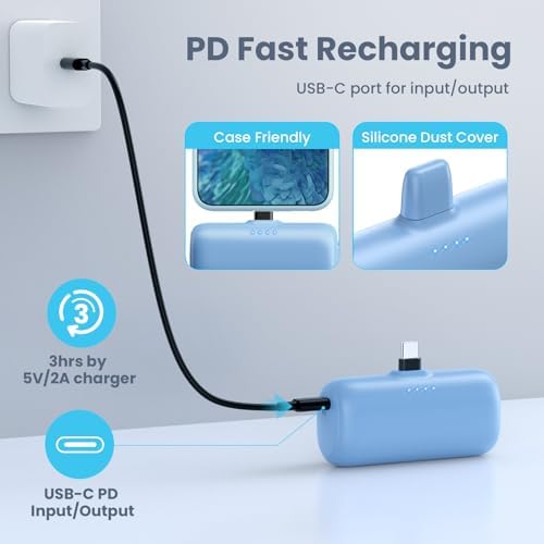 Ultra-Compact 5200 m Ah USB C Power Bank – Fast Charging Mini Portable Charger for i Phone 16/16 Plus/15/15 Plus/15 Pro Max, Galaxy S25/S24, i Pad, and Android Devices – Essential Power Solution for On-the-Go Charging