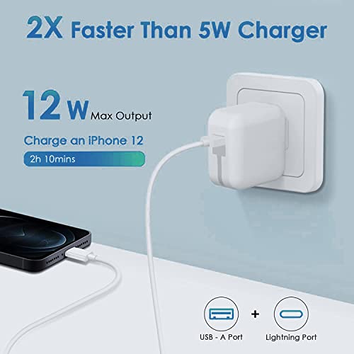 Fast Charging i Pad & i Phone Charger with 6.6 FT Lightning Cable – 12 W Portable Foldable USB Wall Charger for i Pad Mini, Air, and More – Versatile Travel Accessory for Quick Device Power-Up and Enhanced Compatibility