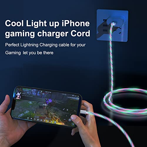 Illuminate Your Charging Experience with the 6 FT LED Light Up Flowing i Phone Charger – MFi Certified Lightning Cable for Fast Charging and Data Sync – Compatible with All Apple Devices Including i Phone 14/13/12/Pro/11/X/XS/XR/8/7/6/5 S/SE and i Pad – Stylish Glowing Indicator for Low-Light Visibility and Enhanced Durability