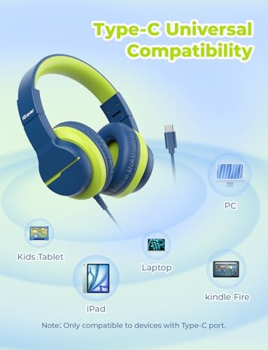 i Clever Kids Headphones: Safe 85 d B Volume-Limited Over-Ear Stereo Sound for Children – Foldable, Lightweight, and Compatible with i Pads and Computers for Easy Travel and Learning